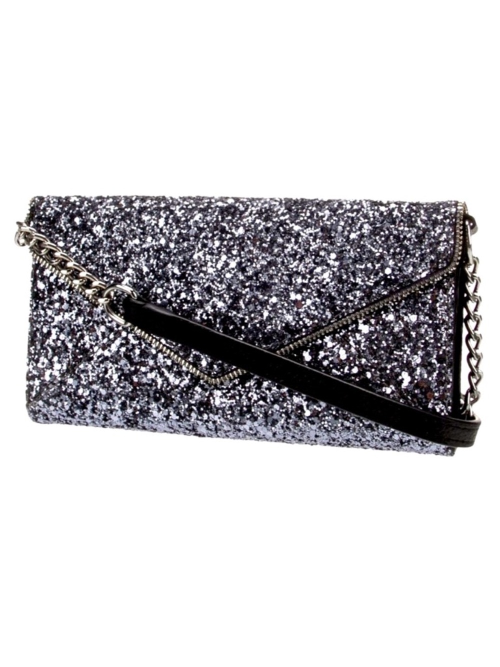 Rebecca Minkoff🩶Silver and Black Sparkle Glitter Leo Clutch/Crossbody 
8”W x 4”H
